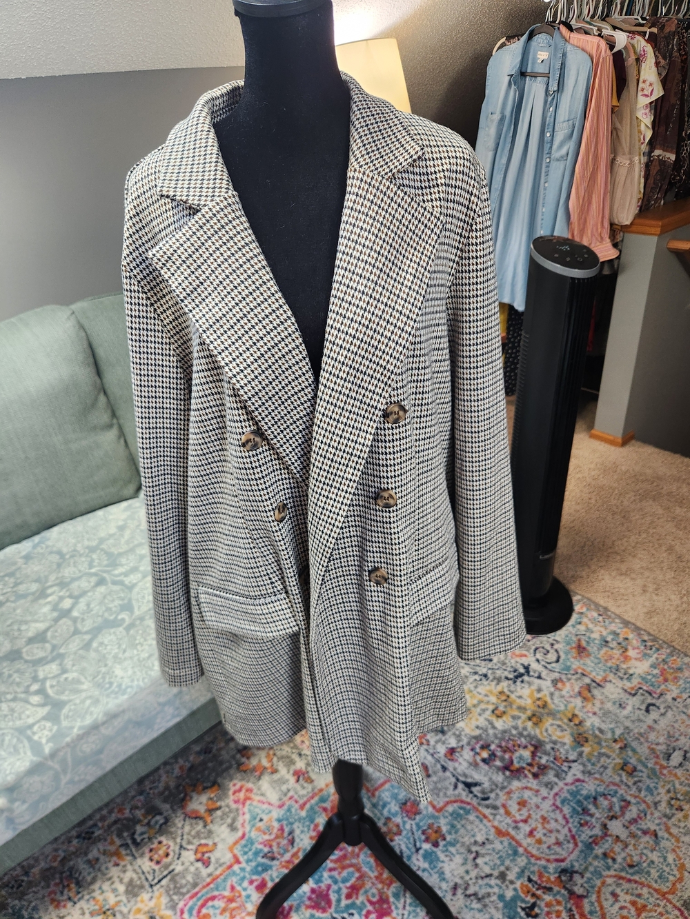 Maurices Brown Black & White Houndstooth Double-Breasted Blazer 0X Great Cond.